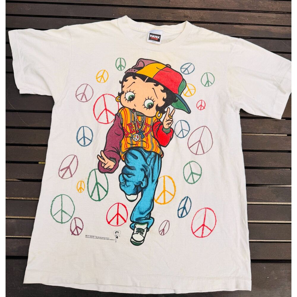 RARE Vintage BETTY BOOP Peace Front Back T Shirt Size Large Tultex